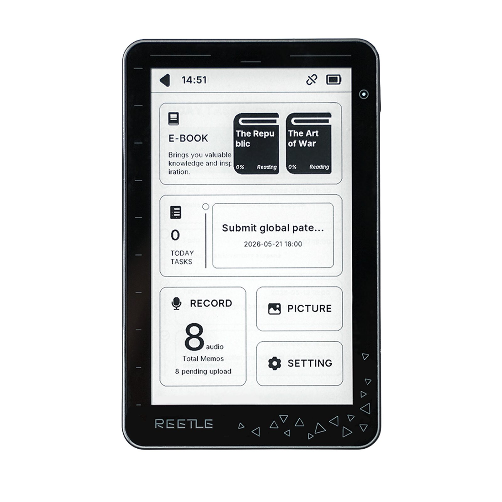 Front view, E-Ink dashboard